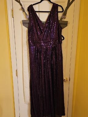 Purple Sequin V-Neck Evening Dress
